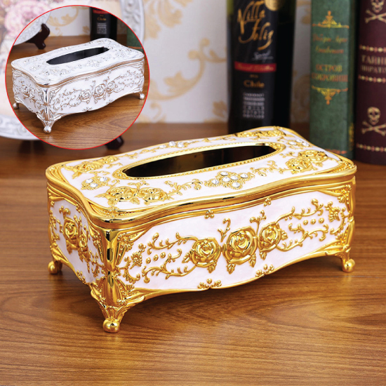 Luxury Embossed Rose Diamond Tissue Box