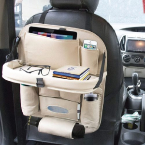 PU Leather Fashionable Car Seat Back Storage (Beige)